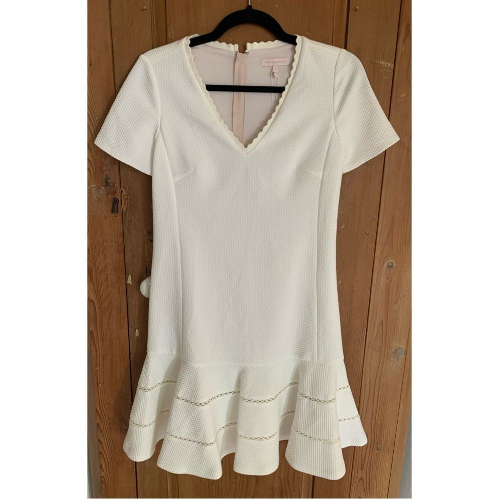 Rebecca Taylor white textured short sleeve ruffled hemline dress NWT
